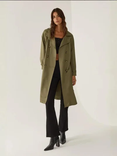 زوبعة معطف ترنش خفيف بأزرار وحزام