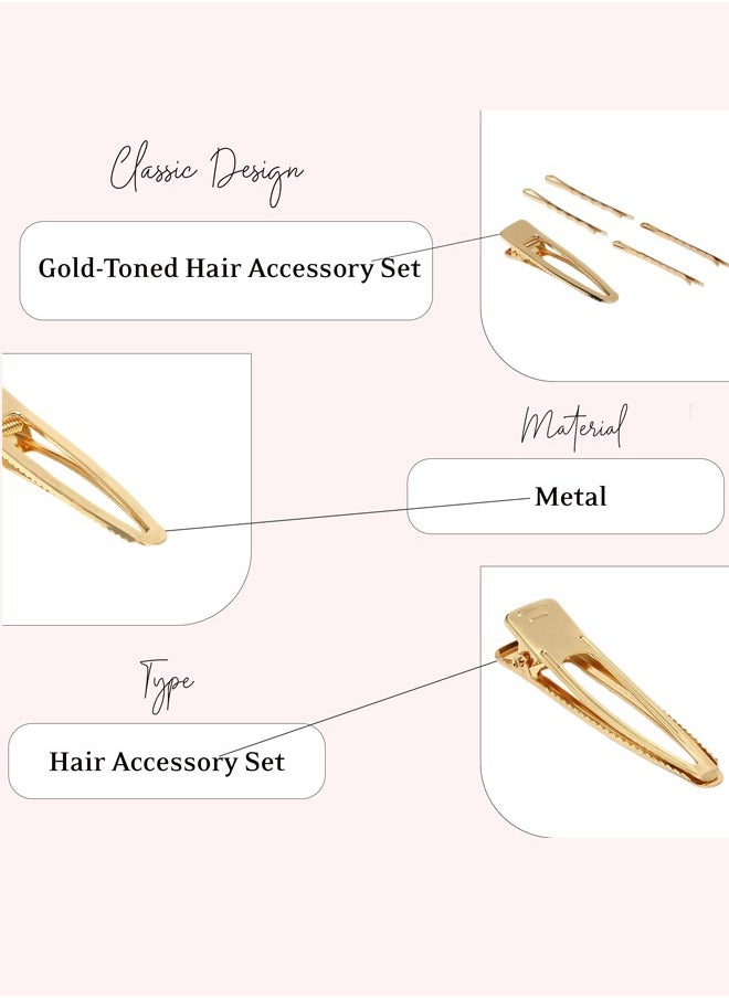 Just Peachy Just Peachy Gold-Toned Hair Accessory Set - Includes Elegant Claw Clip & Matching Pins, Stylish, Durable Hair Accessories for Women, Perfect for All Hair Types, Ideal for Everyday Wear  - Image 4
