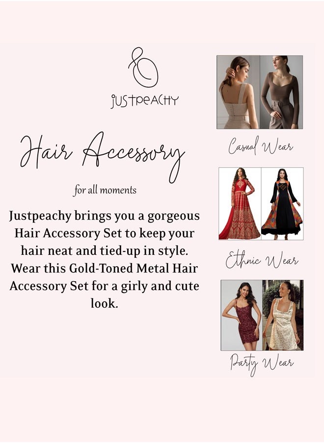 Just Peachy Just Peachy Gold-Toned Hair Accessory Set - Includes Elegant Claw Clip & Matching Pins, Stylish, Durable Hair Accessories for Women, Perfect for All Hair Types, Ideal for Everyday Wear  - Image 5
