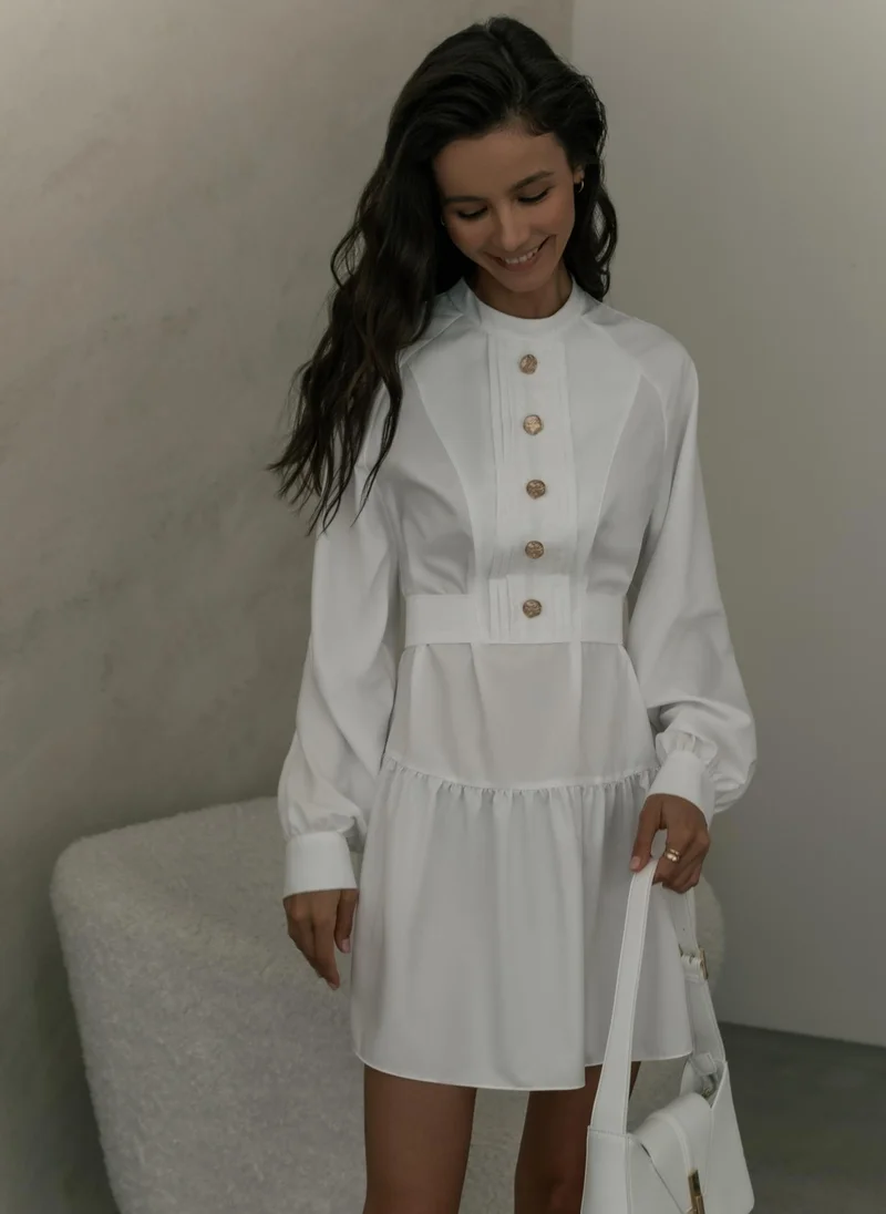 Lichi Mini dress with stand-up collar and golden buttons