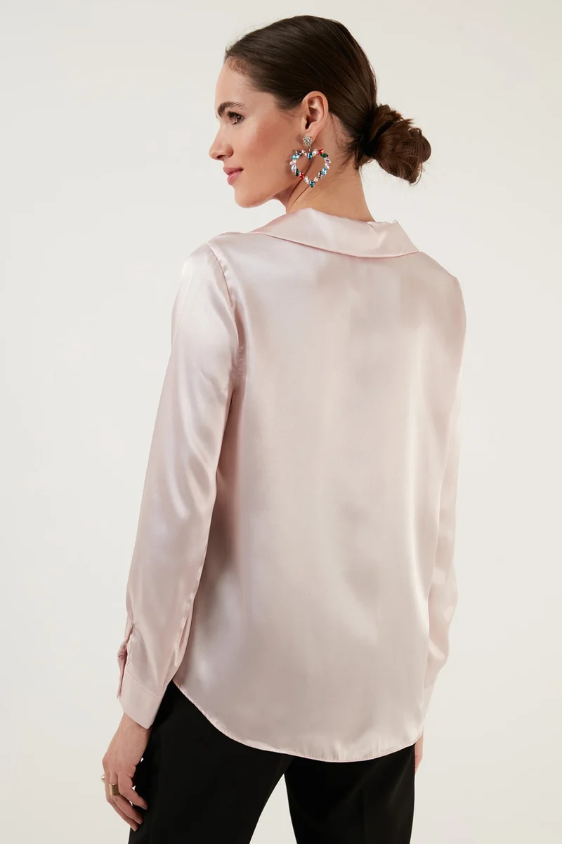Lela Long Sleeve V-Neck Satin Shirt Women's Shirt 611GO0160