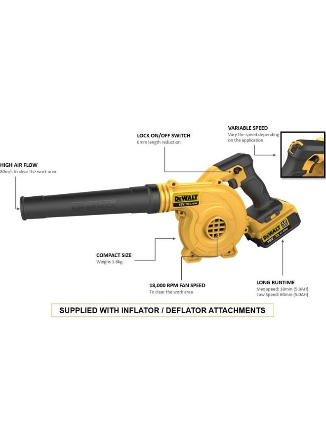 ديوالت بلاور ومنفاخ هواء لاسلكي ببطارية 18 فولت من ديوالت DEWALT - طارد أوراق شجر وغبار مدمج وسريع بمعدل تدفق 80 م/ث وسرعة 18000 دورة/دقيقة موديل DCV100D2-GB مع بطاريتين وشاحن - Image 2
