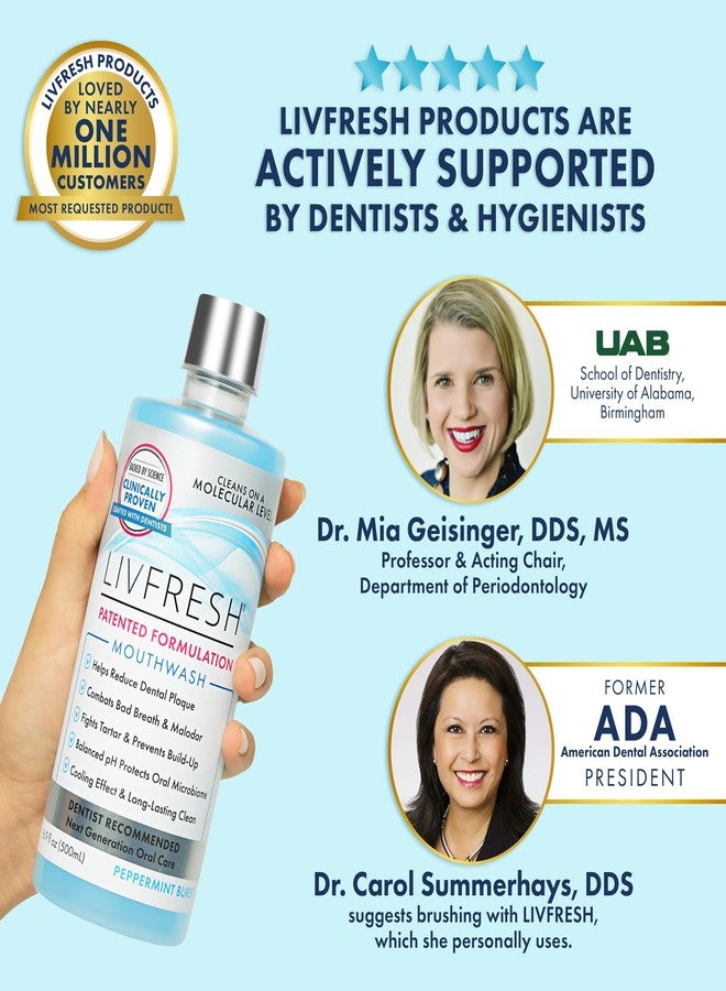 LIVFRESH Mouthwash, Clinically Proven, 163% Better Tartar Control, 114% Better Gum Health, 72% Better Plaque Reduction, 38% Better at Eliminating Bad Breath, Peppermint Burst, 16.9 fl oz - Image 5