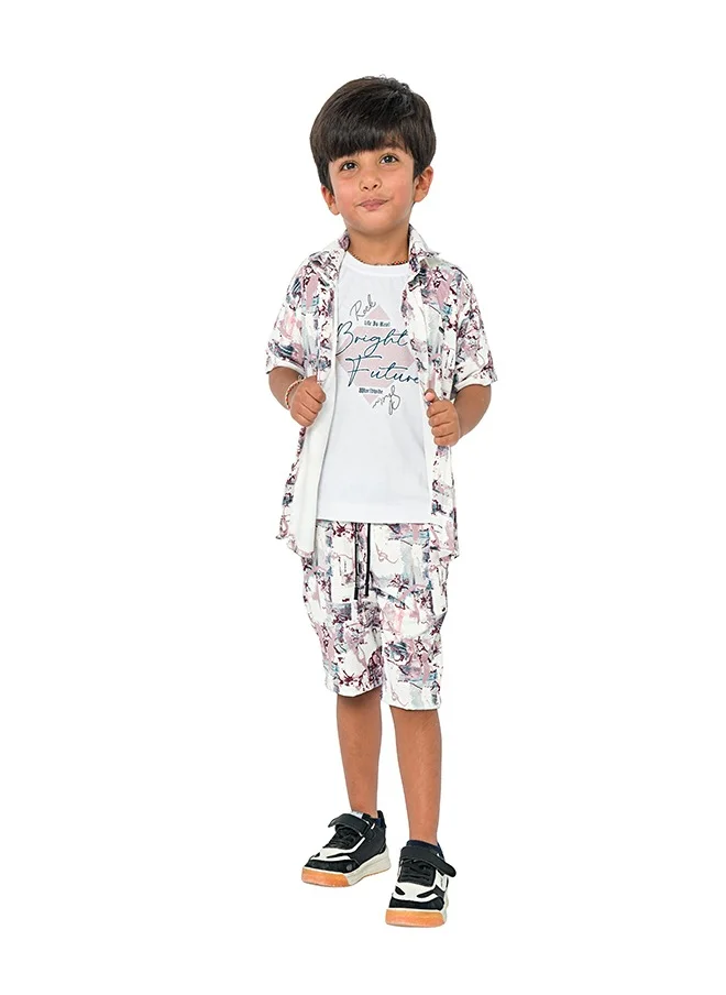 babyqlo Monochrome abstract print three-piece set for boys - shirt, t-shirt, shorts