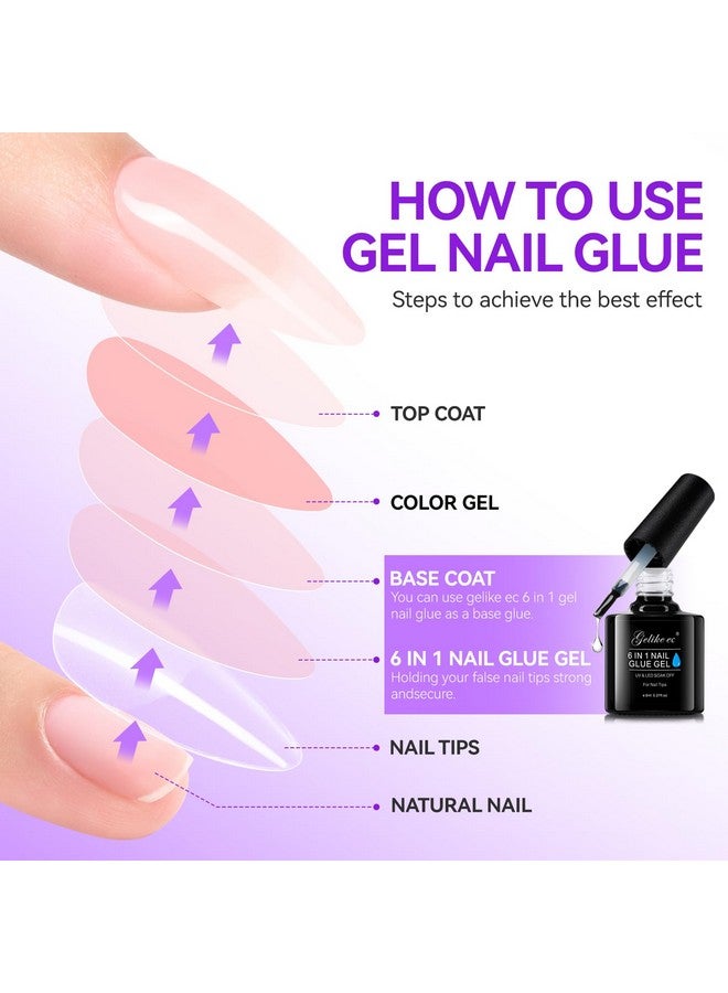 جيليك اي سي غراء أظافر جل من Gelike EC UV - غراء جل 6 في 1 لأطراف الأظافر يحتاج إلى ضوء الأشعة فوق البنفسجية، قطعتان من اللاصق القوي لأطراف الأظافر الأكريليكية - Image 4