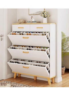 Entryway Shoe Cabinet Large Capacity Three Tier Shoe Storage with Two Rack