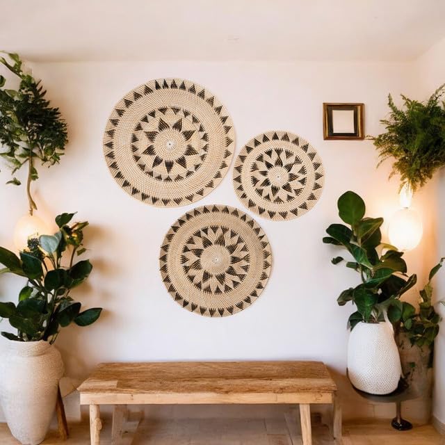 BAGUS HOME DECOR BAGUS HOME DECOR Rattan Plate Unique Blend of Tradition Modernity Pack of 3 Handcrafted Wooden Wall Art for Tranquil Home Decor EcoFriendly Sustainable Material  - Image 3