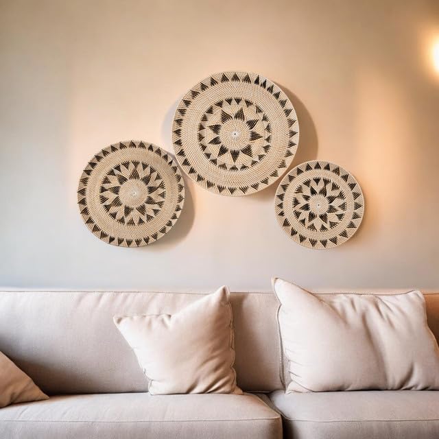 BAGUS HOME DECOR BAGUS HOME DECOR Rattan Plate Unique Blend of Tradition Modernity Pack of 3 Handcrafted Wooden Wall Art for Tranquil Home Decor EcoFriendly Sustainable Material  - Image 2