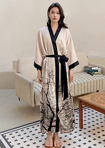 Kihnop Women's Floral Long Kimono Robe Long Satin Robe Long Silk Robe Ladies Kimonos Silky Bathrobe Cover Up, One Size - Image 3