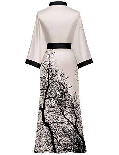 Kihnop Women's Floral Long Kimono Robe Long Satin Robe Long Silk Robe Ladies Kimonos Silky Bathrobe Cover Up, One Size - Image 2