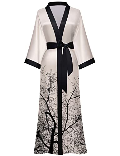 Kihnop Women's Floral Long Kimono Robe Long Satin Robe Long Silk Robe Ladies Kimonos Silky Bathrobe Cover Up, One Size - Image 1