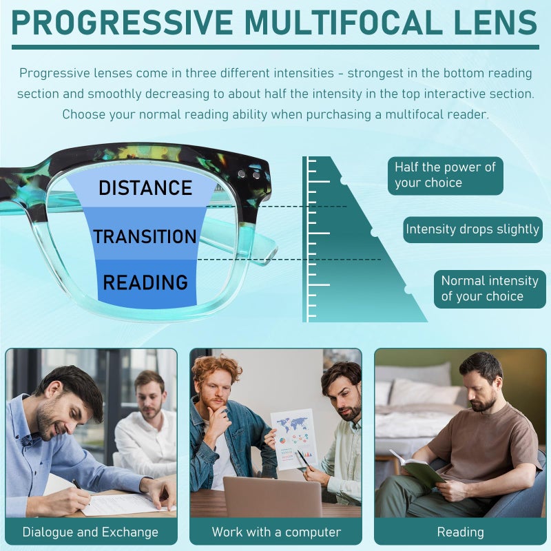Chofilord Progressive Multifocus Reading Glasses For Women Men Blue Light Blocking Spring Hinge Square Computer Readers (4 Pack Mixed C  1.75  Diopters) - Image 4