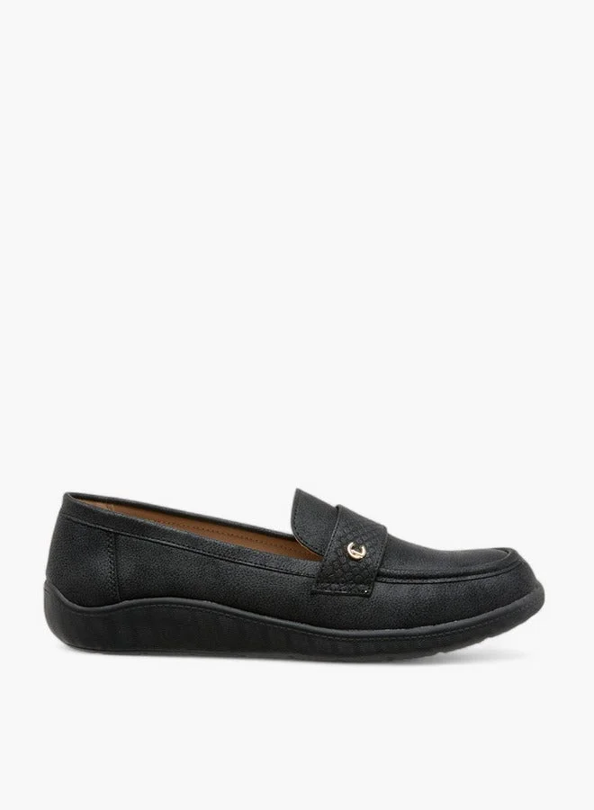 Textured Slip-On Loafers with Metallic Trim