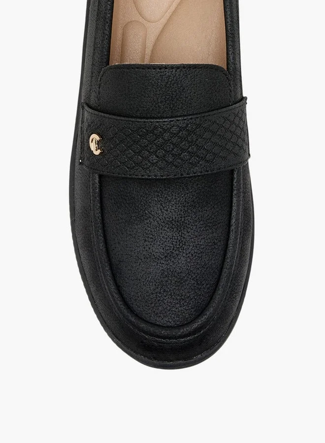 Le Confort BLACK Textured Slip-On Loafers with Metallic Trim for Women | Best Price UAE