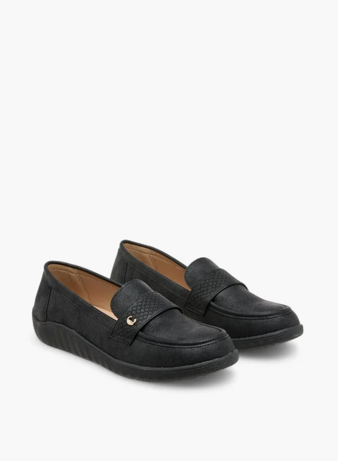 Le Confort BLACK Textured Slip-On Loafers with Metallic Trim for Women | Best Price UAE