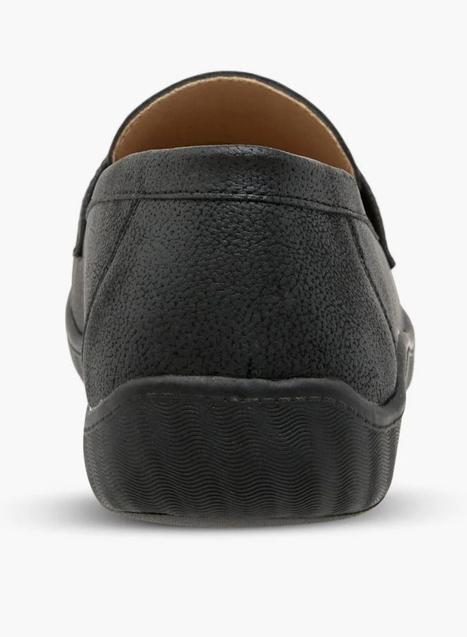 Le Confort BLACK Textured Slip-On Loafers with Metallic Trim for Women | Best Price UAE