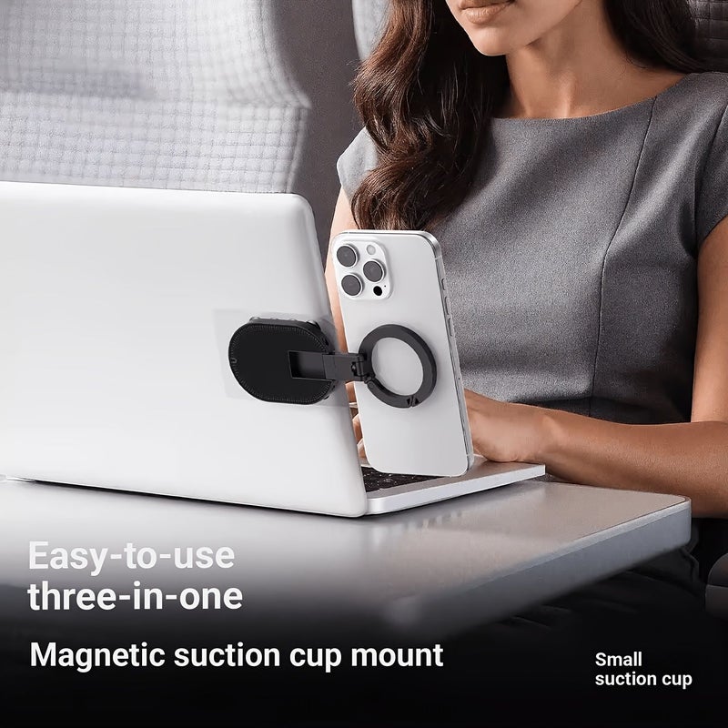 Mini Suction Cup Magnetic Phone Stand Outdoor Travel Dual Sided Foldable Black - Image 4