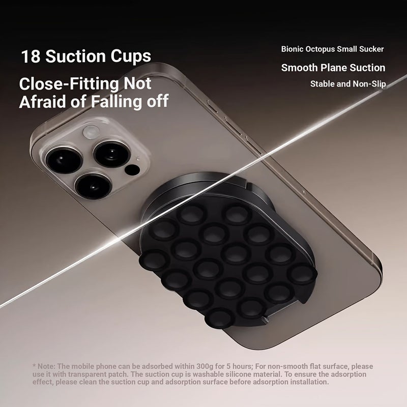 Mini Suction Cup Magnetic Phone Stand Outdoor Travel Dual Sided Foldable Black - Image 1