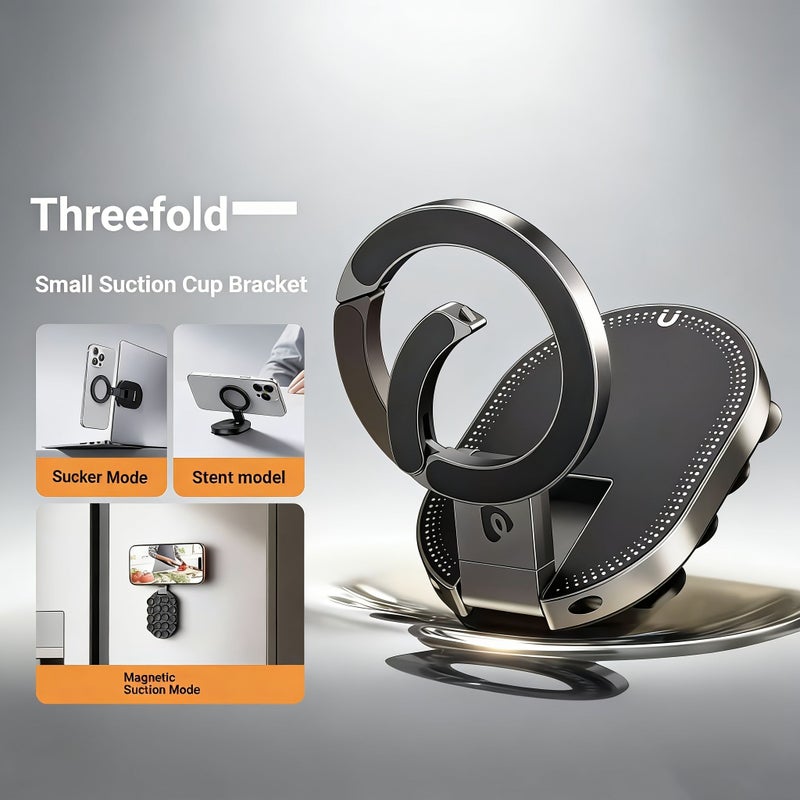 Mini Suction Cup Magnetic Phone Stand Outdoor Travel Dual Sided Foldable Black - Image 5