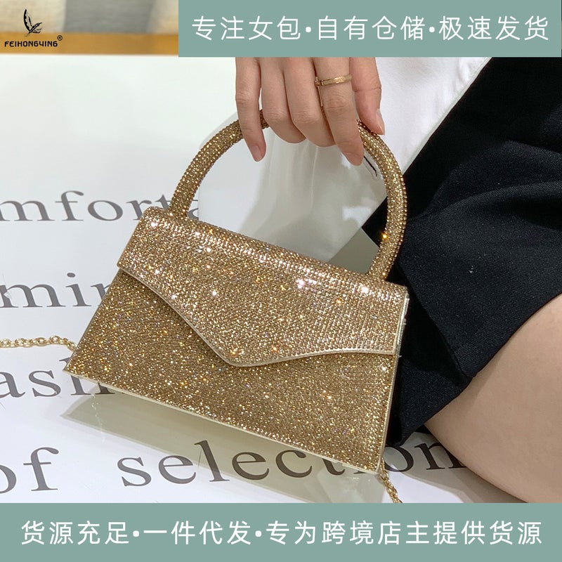 New Arrival Full Rhinestone Diamond Kelly Bag Women'S Light Luxury High-End Niche Design Handheld Crossbody Small Square Bag - Image 4