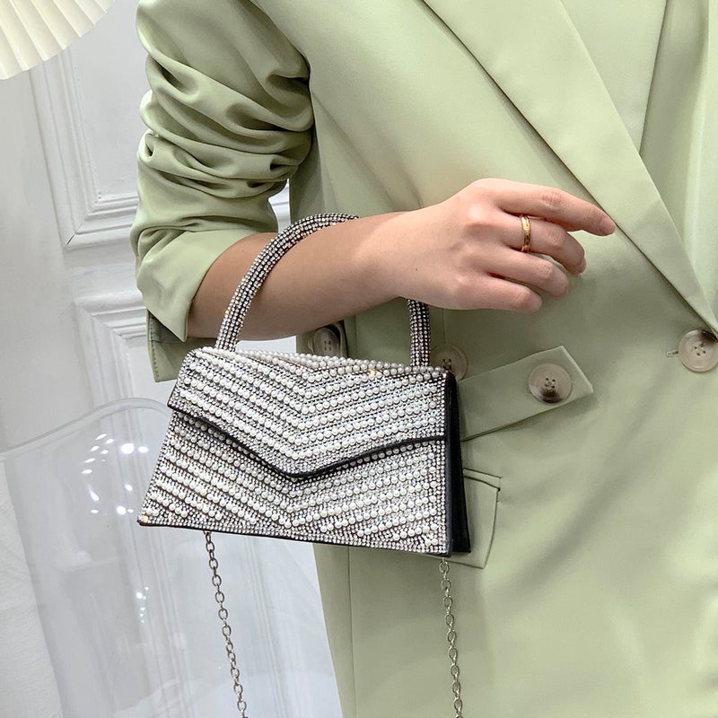 New Arrival Full Rhinestone Diamond Kelly Bag Women'S Light Luxury High-End Niche Design Handheld Crossbody Small Square Bag - Image 1