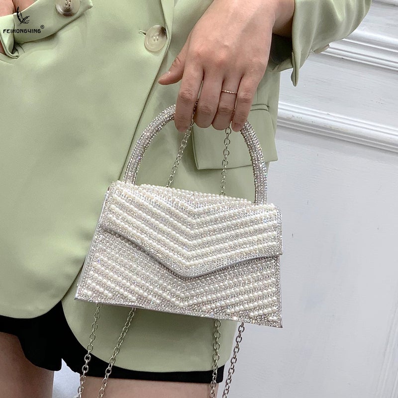 New Arrival Full Rhinestone Diamond Kelly Bag Women'S Light Luxury High-End Niche Design Handheld Crossbody Small Square Bag - Image 5