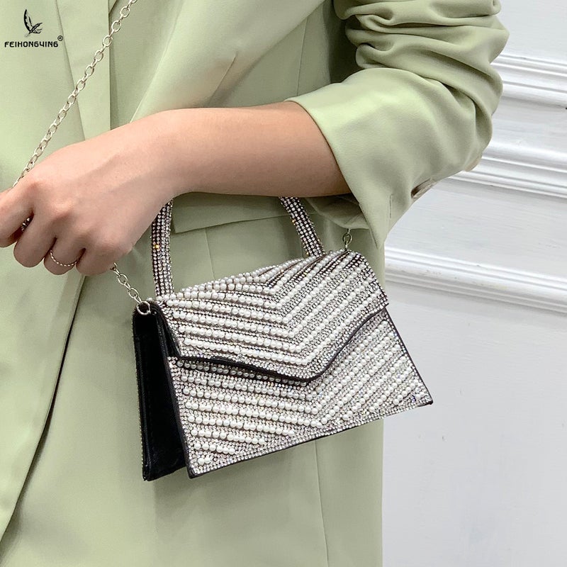 New Arrival Full Rhinestone Diamond Kelly Bag Women'S Light Luxury High-End Niche Design Handheld Crossbody Small Square Bag - Image 3