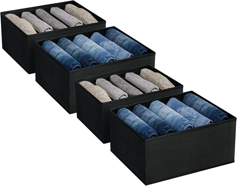 ABBASI 7 Compartment Wardrobe Organizer For Clothes Mens Shirt Pant Organiser PolyesterNylon Cardboard Clothes Storage Organizer Cupboard Organizer Pack of 3 Black Non Woven - Image 1