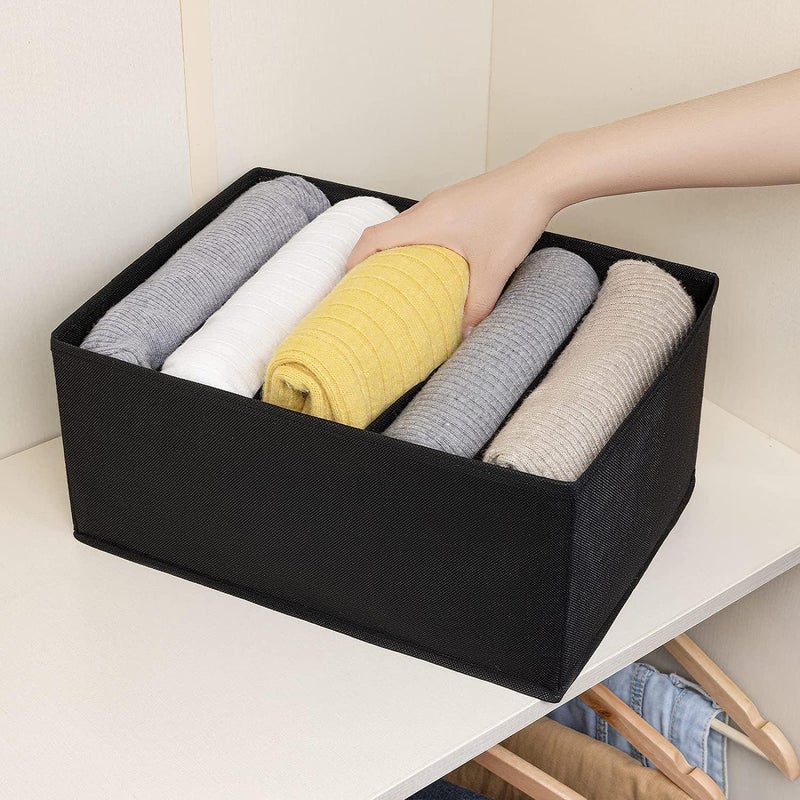 ABBASI 7 Compartment Wardrobe Organizer For Clothes Mens Shirt Pant Organiser PolyesterNylon Cardboard Clothes Storage Organizer Cupboard Organizer Pack of 3 Black Non Woven - Image 2