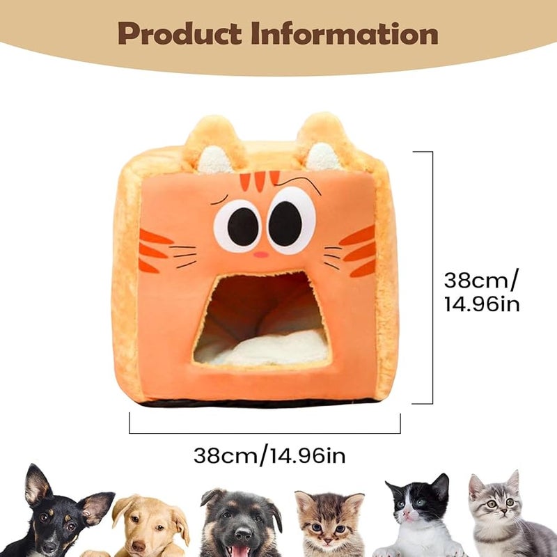 Orange Cat Plush Pet Sleeping Tent Soft Warm Bed Indoor Cat Nest 38x38x38cm - Image 3