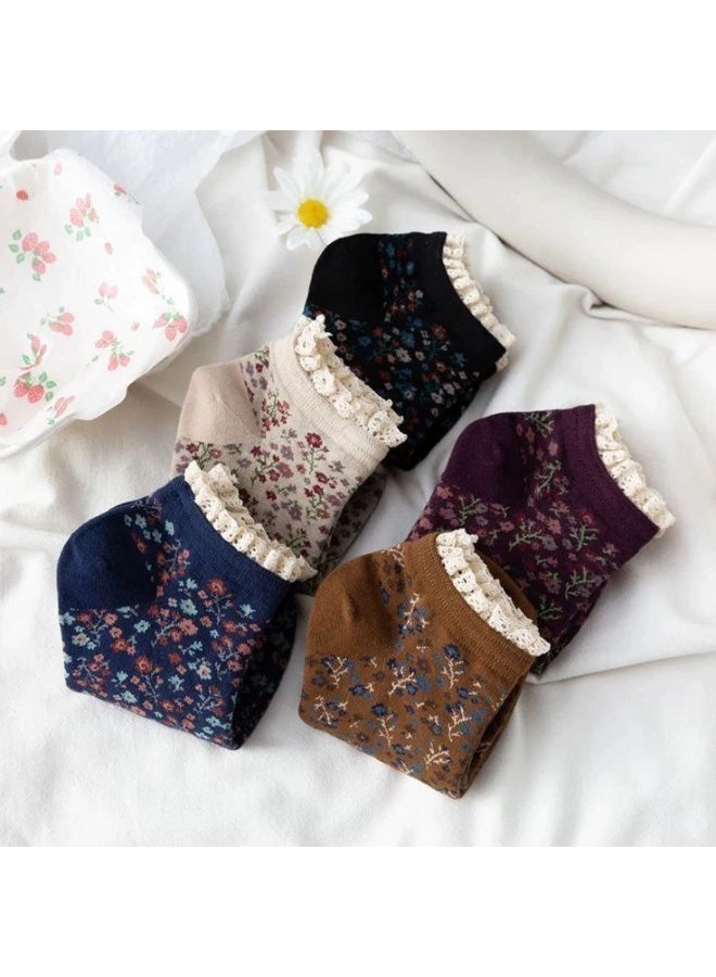 عرض زوجين من الشرابات الحريمي القطن الهاف المنقوشة بدانتيل – شيك جدًا ومريحة - Image 3