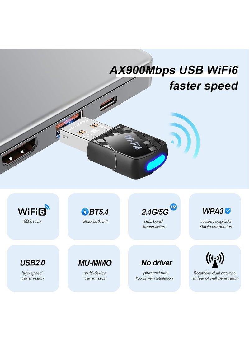 VKL AX900Mbps USB WiFi 6 Adapter for PC 2 in 1 Bluetooth 5.4 WiFi Adapter. 2.4G/5G dual-band wireless network transceiver adapter, suitable for laptops, desktops, WPA3, supports Windows 11/10/7.  - Image 2