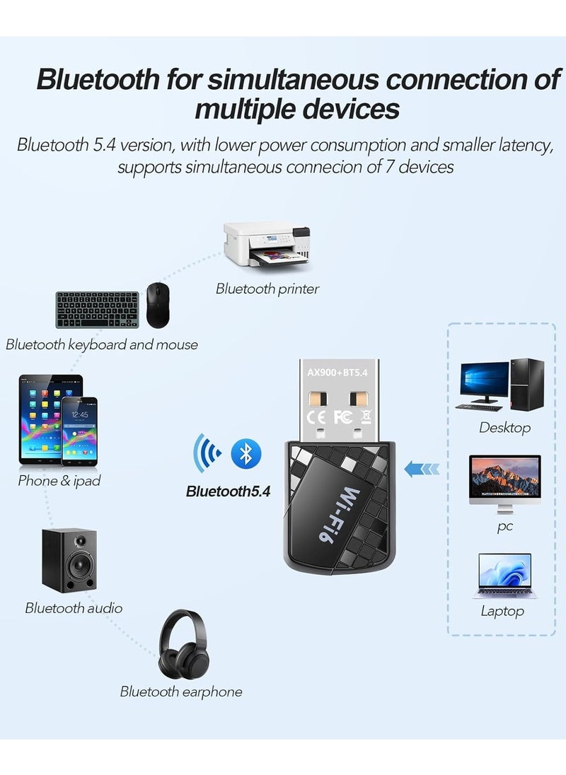 VKL AX900Mbps USB WiFi 6 Adapter for PC 2 in 1 Bluetooth 5.4 WiFi Adapter. 2.4G/5G dual-band wireless network transceiver adapter, suitable for laptops, desktops, WPA3, supports Windows 11/10/7.  - Image 4