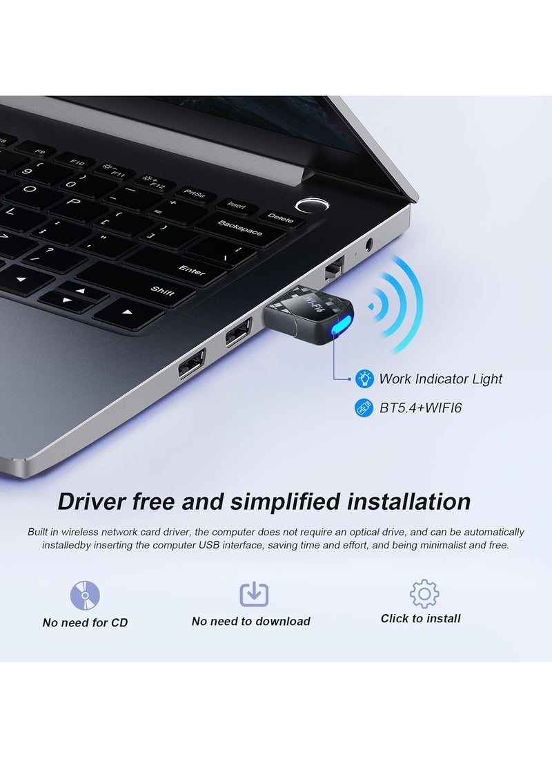 VKL - AX900Mbps USB WiFi 6 Adapter for PC 2 in 1 Bluetooth 5.4 WiFi Adapter. 2.4G/5G dual-band wireless network transceiver adapter, suitable for laptops, desktops, WPA3, supports Windows 11/10/7. - Image 1