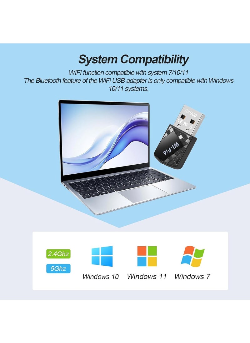 VKL - AX900Mbps USB WiFi 6 Adapter for PC 2 in 1 Bluetooth 5.4 WiFi Adapter. 2.4G/5G dual-band wireless network transceiver adapter, suitable for laptops, desktops, WPA3, supports Windows 11/10/7. - Image 1