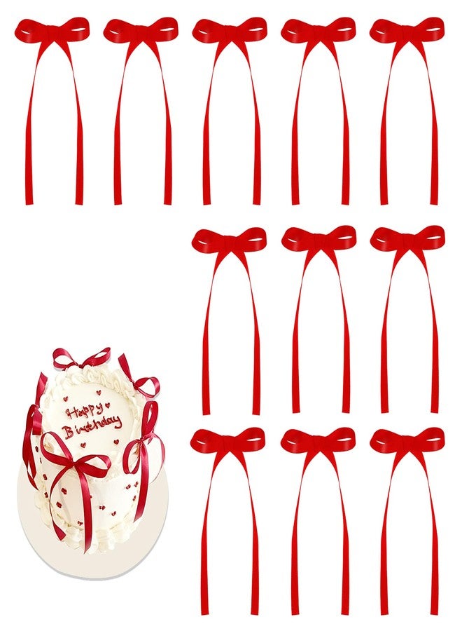NatNarr 30 Pack Bow Cake Toppers Red Bows for Cake Coquette Themed Bow Cupcake Toppers Red Bow Birthday Decorations for Baby Shower Birthday Wedding Bachelorette Party Supplies - Image 1