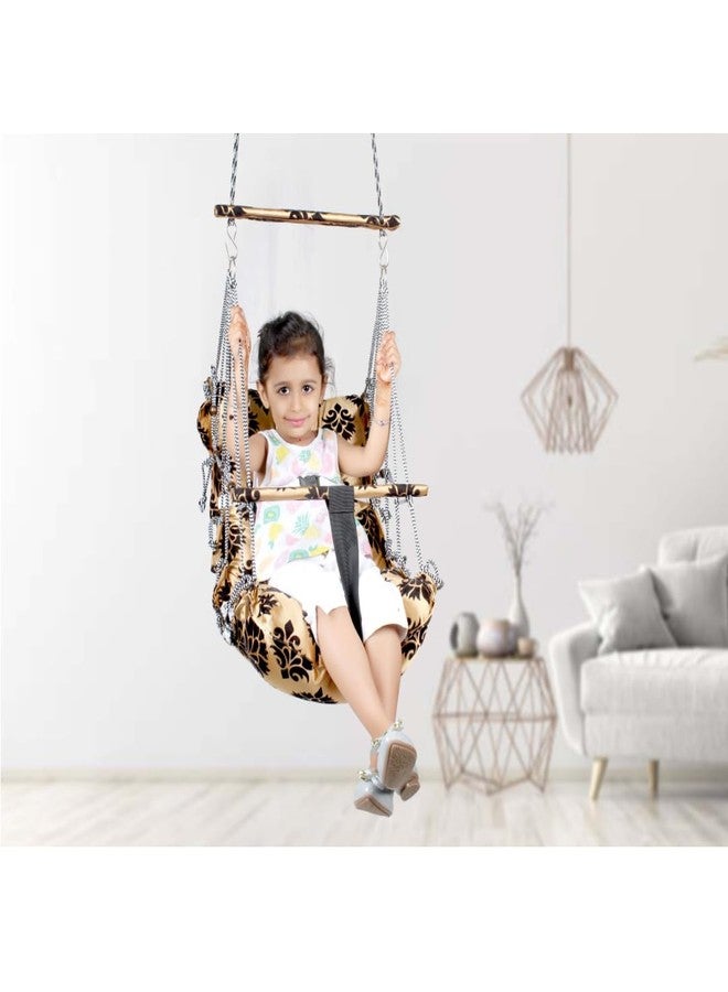 Kicchipai®Cotton Baby Swing for Kids 1-6 Years Jhula|Swings Cradle Chair|Foldable and Washable with Safety Belt|Home & Garden Jhula for Babies|Seat and Back Side 17x17 inch - Image 4