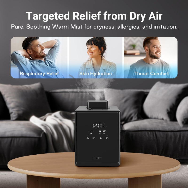 Livatro Stainless Steel Humidifier, 3L Warm Mist Humidifier, Easy Clean with Warm Steam Humidifier, Healthy Air Mist Humidifiers for Bedroom Living Room, with Sleep Mode and Auto-off Setting - Image 4