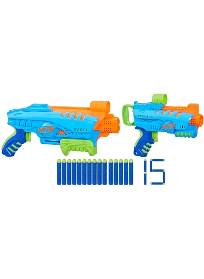 نيرف Nerf Elite Jr Ultimate Starter Set, 2 Easy Play Toy Foam Blasters, 15 Nerf Elite Darts, 2 Targets, Kids Outdoor Games