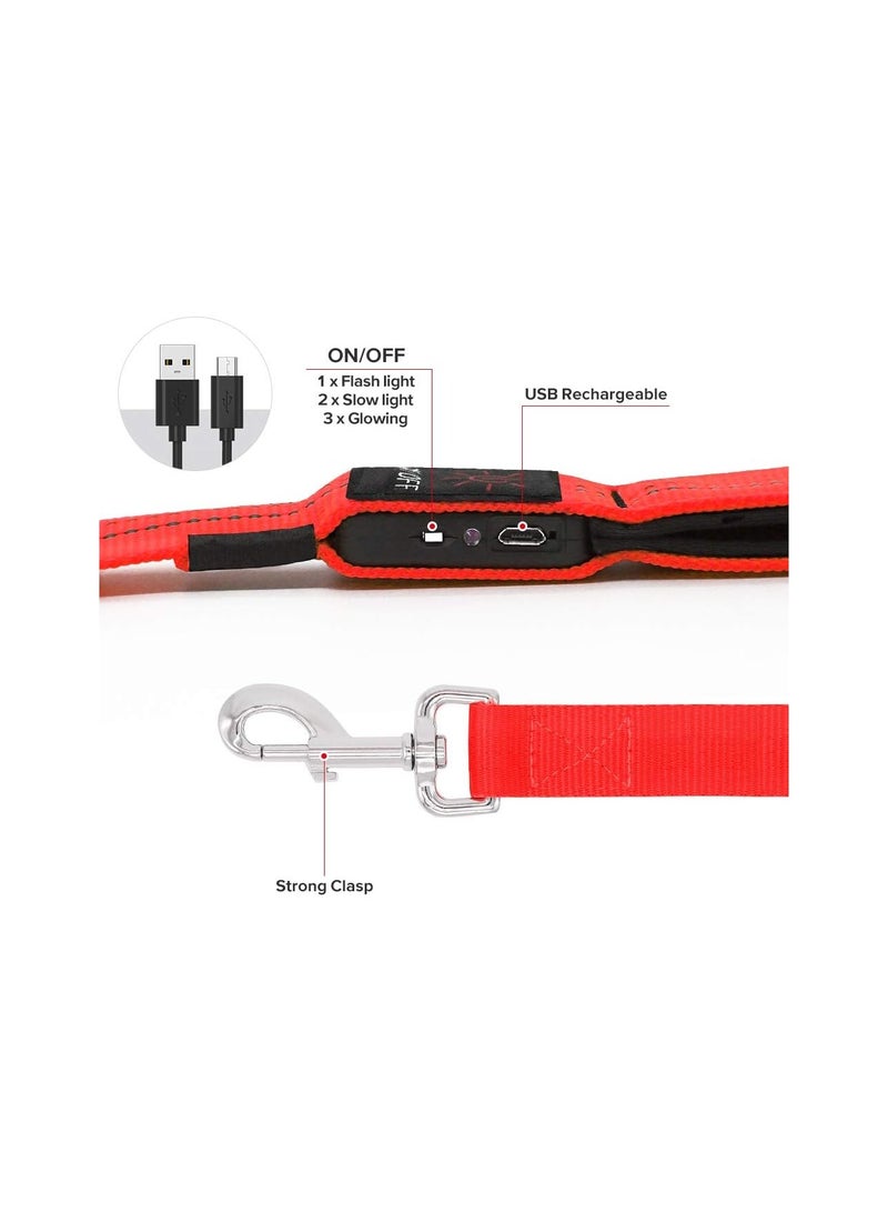USB Light UP Rechargeable Nylon Dog Leash Red - Image 3