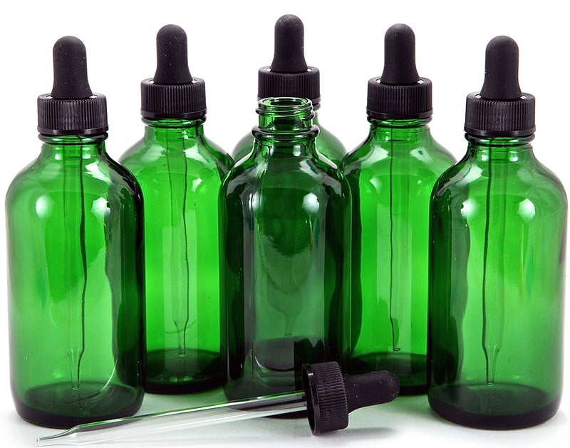 Vivaplex 6 Green 4 oz Glass Bottles with Glass Eye Droppers - Image 2