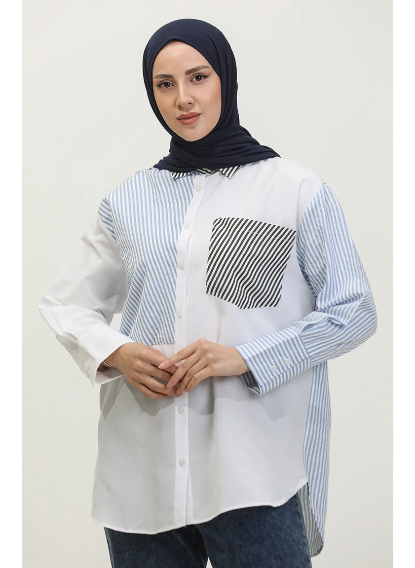 سيفا ميرفي Garnished Striped Shirt 4810A-01 White