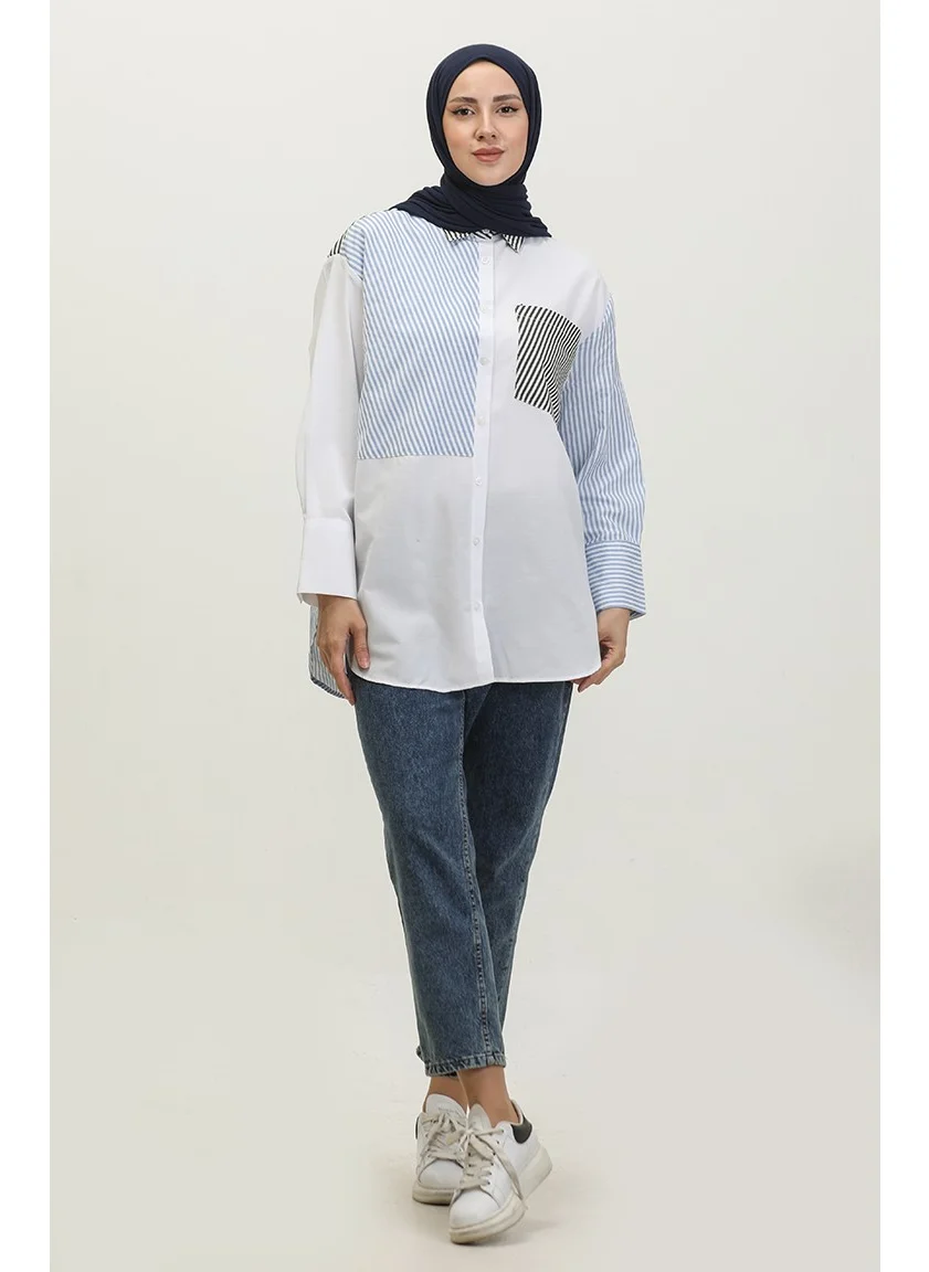 سيفا ميرفي Garnished Striped Shirt 4810A-01 White