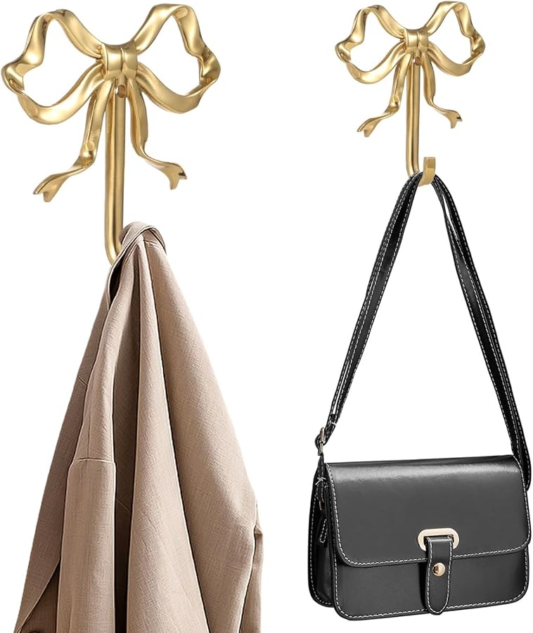 خطافات حائطية من النحاس الأصفر، حزمة من 2، علاقات ذهبية زخرفية للقبعات والمناشف والمعاطف - Image 1