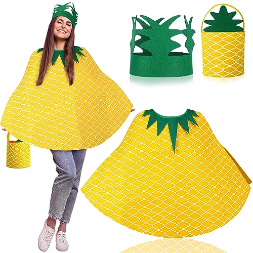 Suhine 3 Pcs Pineapple Costume for Women Pineapple Poncho Hand Bag and Headband Funny Fruit Costume for Adult Halloween Cosplay Party - Image 1