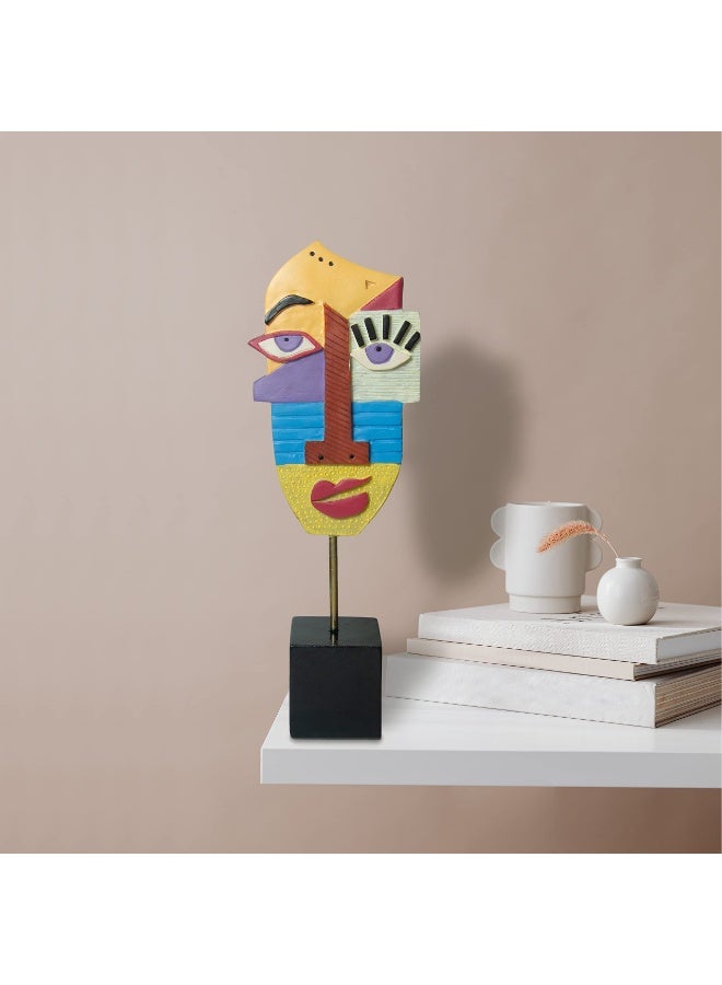 Handcrafted Resin Abstract Sculpture, African Art Tribal Face Figurine for Modern Home Decor, 13-inch - Image 4