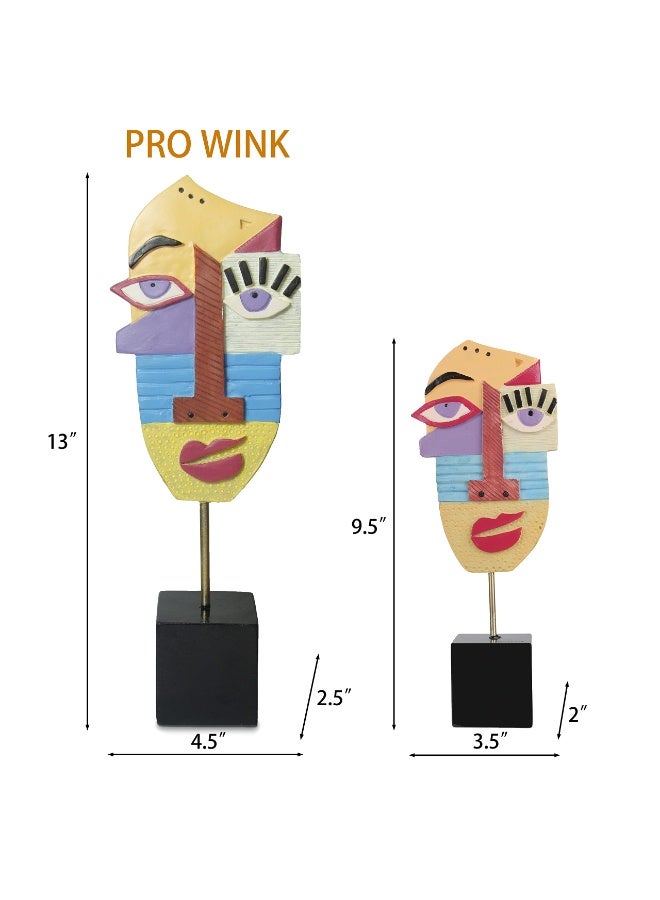 Handcrafted Resin Abstract Sculpture, African Art Tribal Face Figurine for Modern Home Decor, 13-inch - Image 2