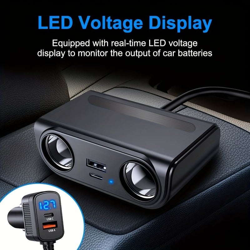 موزع طاقة السيارة 7 في 1 بمنفذ USB مزدوج ونوع C مع شاشة عرض جهد LED موديل TR 37P - Image 3