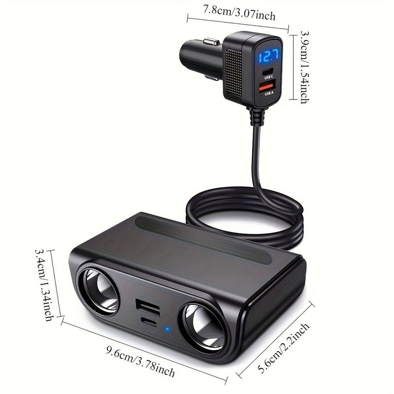موزع طاقة السيارة 7 في 1 بمنفذ USB مزدوج ونوع C مع شاشة عرض جهد LED موديل TR 37P - Image 4
