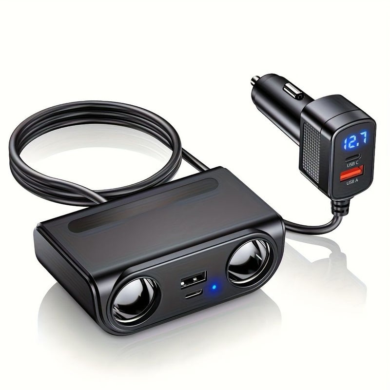 موزع طاقة السيارة 7 في 1 بمنفذ USB مزدوج ونوع C مع شاشة عرض جهد LED موديل TR 37P - Image 1